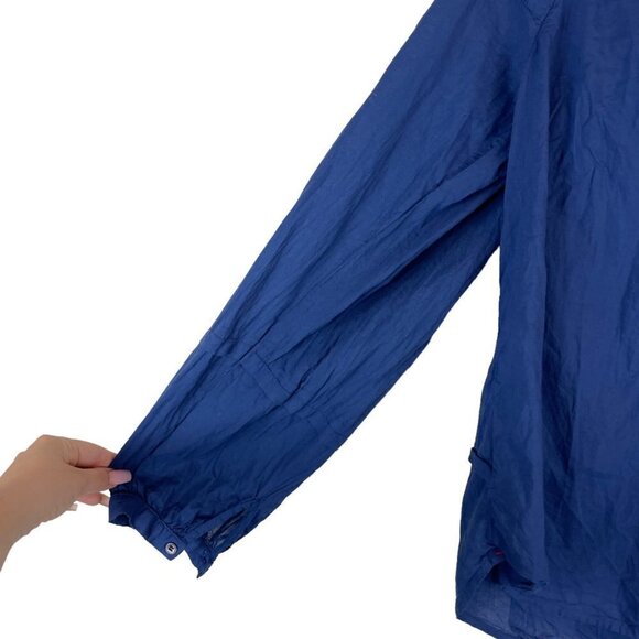 Xirena Ameli Keyhole Tie Neck Long Sleeve Hi-Low Blouse Navy Blue M - Picture 3 of 8